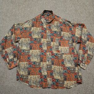 Vintage Structure Button Up Shirt Mens L Multicolor 100% Silk Paisley Patchwork